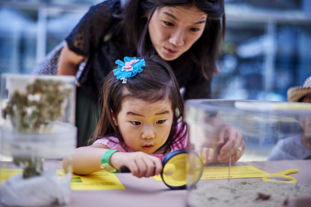 Little girl with microscope